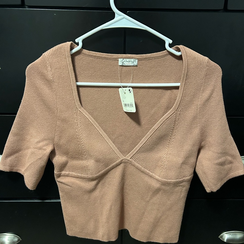 Free People Latte Knit Blouse